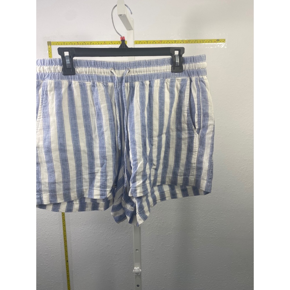 Gap Womens Blue White Striped Linen Blend Elastic Waist Drawstring Shorts L